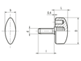 Technical drawing with dimensions of ELESA® CT.476 p - Wing knobs with threaded stud, steel zinc plated
