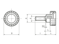 Technical drawing with dimensions of ELESA® BT.p - Fluted grip knobs with threaded stud, steel zinc plated