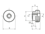 Technical drawing with dimensions of ELESA® B.193 FP - Knurled grip knobs with brass boss and tapped through-hole