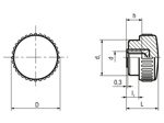 Technical drawing with dimensions of ELESA® B.193 - Knurled grip knobs with brass boss and tapped blind hole