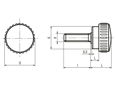 Technical drawing with dimensions of ELESA® B.193 p - Knurled grip knobs with threaded stud, steel zinc plated