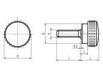 Technical drawing with dimensions of ELESA® B.193 p - Knurled grip knobs with threaded stud, steel zinc plated