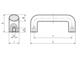 Technical drawing with dimensions of ELESA® M.643 - Handles with zinc alloy die-cast or brass boss, tapped blind hole