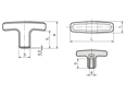 Technical drawing with dimensions of ELESA® L.652 - Handles with brass boss, tapped blind hole