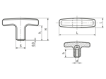 Technical drawing with dimensions of ELESA® L.652 - Handles with brass boss, tapped blind hole
