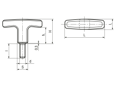 带尺寸的技术图：ELESA® L.652 p - 手柄 带钢质镀锌螺柱