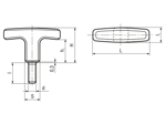 带尺寸的技术图：ELESA® L.652 p - 手柄 带钢质镀锌螺柱