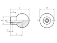 Technical drawing with dimensions of ELESA® P.111 - Handles with threaded blind hole