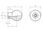 Technical drawing with dimensions of ELESA® P.111 - Handles with threaded blind hole