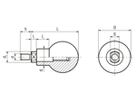 带尺寸的技术图：ELESA® P.111+x - 旋转手柄 带钢质镀锌螺柱和扳手平面