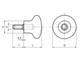 带尺寸的技术图：ELESA® P.131 p - 手柄 带钢质镀锌螺柱