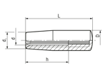 Technical drawing with dimensions of ELESA® I.580 N - Handles for press-fit assembly on shafts with tolerance h9