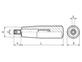 Technical drawing with dimensions of ELESA® I.301+x - Revolving handles with threaded stud and hex socket, steel zinc plated