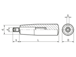 Technical drawing with dimensions of ELESA® I.301+x - Revolving handles with threaded stud and hex socket, steel zinc plated