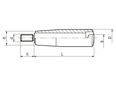 Technical drawing with dimensions of ELESA® I.281+x - Revolving handles with threaded stud, steel matte chrome-plated, handle with hex socket