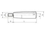 Technical drawing with dimensions of ELESA® I.281+x - Revolving handles with threaded stud, steel matte chrome-plated, handle with hex socket
