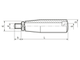 Technical drawing with dimensions of ELESA® I.281+x+Gh - Revolving handles with threaded stud and spanner flats, steel matte chrome-plated, handle with hex socket