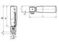 带尺寸的技术图：ELESA® IR.302 - 折叠手柄 带氧化发黑钢质双导螺柱