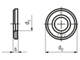 Technical drawing with dimensions of Flat washers with chamfer for hex bolts and nuts