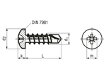 Technical drawing with dimensions of ecosyn® MRX NPH - Pozi pan head self-drilling screws form Z