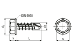 Technical drawing with dimensions of ecosyn® MRX KHH - Hex head self-drilling screws without sealing ring