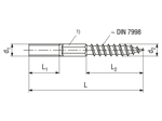 Technical drawing with dimensions of Hanger bolts
