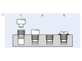 Assembly illustration for Press-in threaded inserts with small head, for thermoplastics and thermosets