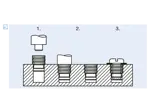 Assembly illustration for Press-in threaded inserts with small head, for thermoplastics and thermosets