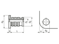 Technical drawing with dimensions of Press-in threaded inserts with small head, for thermoplastics and thermosets
