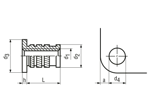 Technical drawing with dimensions of Press-in threaded inserts with small head, for thermoplastics and thermosets