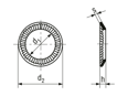 Technical drawing with dimensions of Ribbed lock washers type S