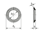 Technical drawing with dimensions of Ribbed lock washers type S
