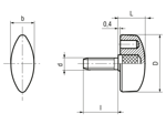 Technical drawing with dimensions of ELESA® CT.476-SST-p - Wing knobs with threaded stud, stainless steel