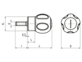 带尺寸的技术图：ELESA® Ergostyle EBK-p-SOFT - 手柄 带钢质镀锌螺柱