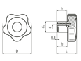 Technical drawing with dimensions of ELESA® VC.692-SST - Lobe knobs with stainless steel boss and tapped blind hole