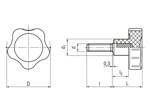 Technical drawing with dimensions of ELESA® VC.692 p - Lobe knobs with threaded stud, steel zinc plated