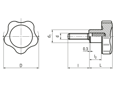 带尺寸的技术图：ELESA® VC.692-SST-p - 凸轮式旋钮 带不锈钢螺柱