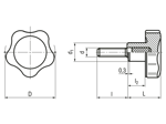 Technical drawing with dimensions of ELESA® VC.692-SST-p - Lobe knobs with threaded stud, stainless steel