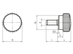 Technical drawing with dimensions of ELESA® B.193-SST-p - Knurled grip knobs with threaded stud, stainless steel