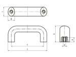 Technical drawing with dimensions of ELESA® M.843 - Handles with brass boss, tapped blind hole