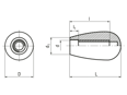 Technical drawing with dimensions of ELESA® I.622 - Handles with tapped blind hole