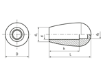 Technical drawing with dimensions of ELESA® I.622-N - Handles with blind hole