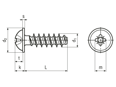 Technical drawing with dimensions of EJOT PT® - Pan head screws with pressed washer with Pozidriv cross recess form Z