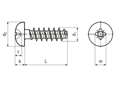 Technical drawing with dimensions of EJOT PT® - Pan head screws with Pozidriv cross recess form Z