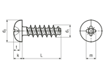 Technical drawing with dimensions of EJOT PT® - Pan head screws with Pozidriv cross recess form Z