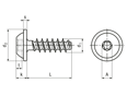 Technical drawing with dimensions of EJOT PT® - Pan head screws with pressed washer with hexalobular socket Torx®