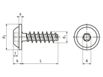 Technical drawing with dimensions of EJOT PT® - Pan head screws with pressed washer with hexalobular socket Torx®