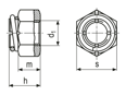 带尺寸的技术图：Vargal® - 有效力矩型六角锁紧螺母 全金属