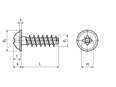 Technical drawing with dimensions of EJOT PT® - Pan head screws with pressed washer with Pozidriv cross recess form Z