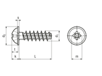 Technical drawing with dimensions of EJOT PT® - Pan head screws with pressed washer with Pozidriv cross recess form Z